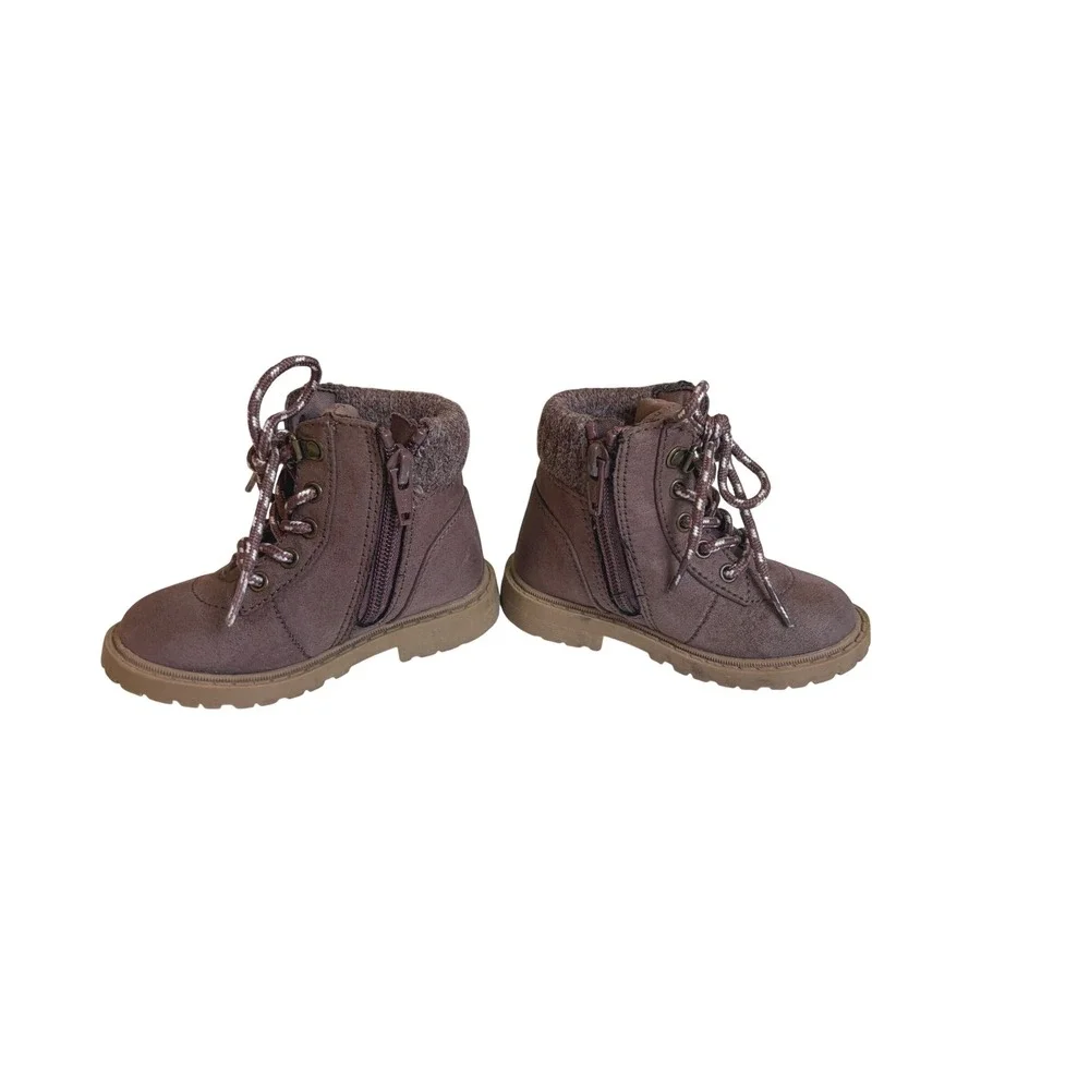 Old Navy Toddler Brown Faux Suede Lace Up Side Zip Ankle Boots Size 6 Kids